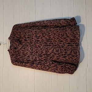 Chaps | Animal Print Sheer Button Up Top | Large